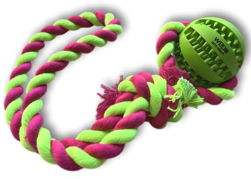 WEPO Hundeball mit Schnur - Ø 5cm - Hundespielzeug kleine Hunde - Wurfball Hund mit Seil - Leckerli Ball für Hundezahnpflege aus Naturkautschuk - Zum Kauen und Ziehen