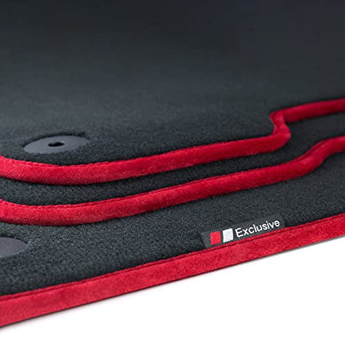 tuning-art LX359 Luxury-Line Fußmatten passend für Mercedes C-Klasse W205 S205 2014-2021, Bandeinfassung:Rot