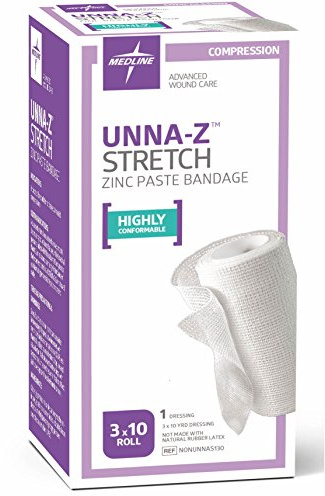 Medline Unna-Z Stretch Zinc Oxide Compression Bandage, 3 x 10 yd., Ideal for Conditions Requiring Mild Compression, Pack of 12