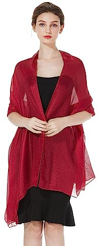 BEAUTELICATE Scialle Sciarpe Elegante per Donna Cerimonia Stola Coprispalle Mantello Molle per Nozze Estivo Vestito da Sposa Festa Rosso Borgogna, Taglia unica