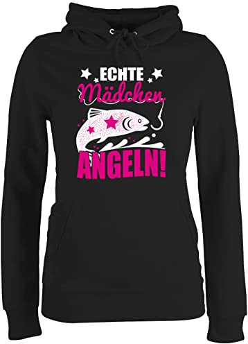 Pullover Damen Hoodie Frauen - Hobby Outfit - Echte Mädchen angeln Fisch - S - Schwarz - angelbekleidung angelpullover angel hoddys fishing+hoodie fischerei hoddies fishing fischen hoody angelsport