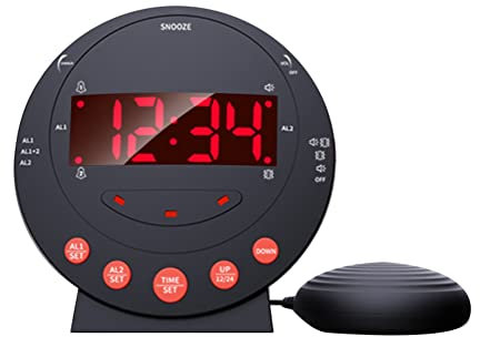 Desikixudy Potente Orologio Sveglia con Vibrazione per Anziani Sordi Casa Digitale Orologio con Vibrazione Extra Forte per Persone con Disabilità Auditiva Spina UE