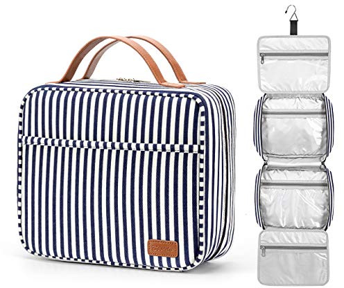 Kulturtasche zum Aufhängen große Reise Kulturbeutel zum Aufhängen Kosmetiktasche Make-up-Organizer mit 4 Fächern und 1 Stabilen Haken für Damen (Blue)