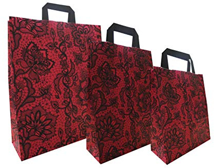 PGV Papiertragetaschen mit Flachhenkel Spitze ROT (18 + 8 x 22 cm, 100 Stück)