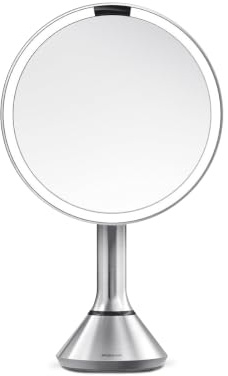Simplehuman ST3052 20 cm, sensorspegel med touch-ljusstyrkekontroll och justering av dubbel ljusstyrka, kosmetisk spegel med belysning, 5 x förstoring, borstat stål