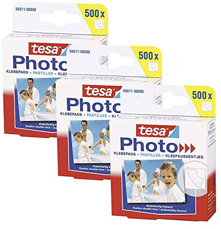 tesa® Photo Klebepads, beidseitig klebend zur Erstellung eines Fotobuches, Big Pack mit 500 Stück (3 Packung)