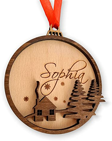 Personalisierter Ornament Gravierte Name Holz 3D Weihnachtskugel Christbaumschmuck Weihnachtsschmuck Weihnachtsbaum Deko, Weihnachtsgeschenk Familiengeschenk Homedeko Handmade Custom Kindergeschenk