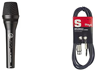 AKG P5s Professional Dynamic Live Vocal Microphone With Switch & Stagg SMC6 6 metre standard microphone cable