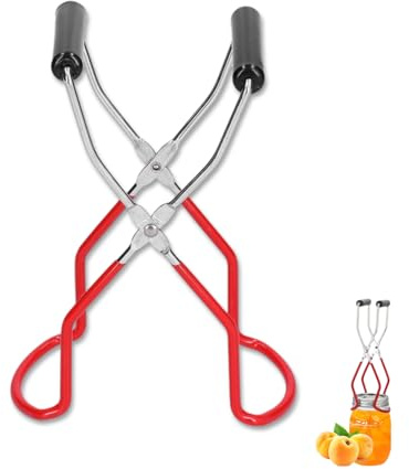 Canning Jar Lifter Canning Tongs Multifunctional Stainless Steel Jar Lifter with Grip Handle Kitchen Tong Dish Clamp Cooking Tool(Red)