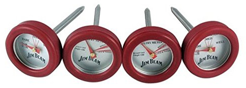 Jim Beam, Pack of 4 Poultry Meat, Instant Read Food Stainless Steel Dial Mates Barbecue BBQ Tools, Grilling and Baking Steak Thermometers, Set of 4, Mini, Red, (JB0134-1)