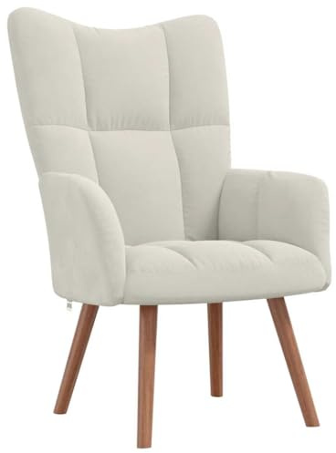 vidaXL Relaxsessel, Sessel mit Stahlrahmen Holzbeinen, Relaxstuhl Polsterstuhl mit Armlehne, Fernsehsessel Polstersessel Wohnzimmer, Modern, Cremeweiß Samt