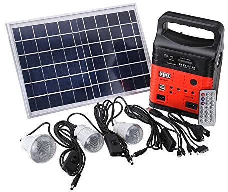 YZ-LIANG wind turbine 1 Set 10W Portable Solar Generator Outdoor Power Mini DC10W Solar Panel 6V-9Ah Lead-acid Battery Charging LED Lighting System (Color : Red)