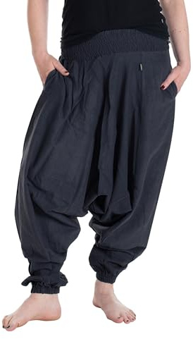 Vishes - Alternative Bekleidung - Lange Unisex Baumwoll Haremshose Schlupfhose Einfarbig Einheitsgröße 34-46 Schwarz