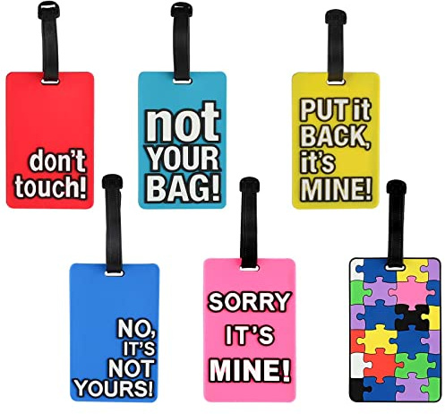 6 Pcs Luggage Tags PVC Suitcase Tags Secure Luggage Labels Colourful Travel ID Bag Labels Business Card Holder with Name ID Card for Travel Bags Suitcases