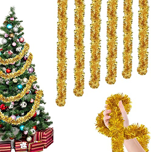 Weihnachten Lametta Girlande, 6 Stück x 2M Glänzend, Festliches Weihnachten Lametta (Gold)