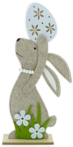 WBWT Oster-Hase Figur aus Filz, beige Größe L 46cm, mit Ei auf Holz-Fuß für Ostern Frühling, Auswahl von Farbe und Größe möglich, Oster-Deko