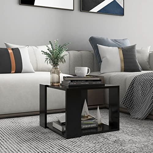 FIRBNUS Coffee Table 40x40x30 cm Beistelltisch Holz Couchtische Wohnzimmertisch Modern Design Tisch Wohnzimmer für Couch Quadratisch Robust Haltbarkeit Schwarz Holzwerkstoff Metall
