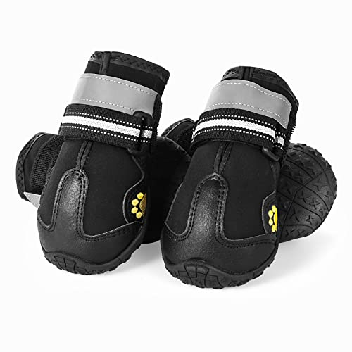 HonGien 4 Stücke Pfotenschutz Hundestiefel, Schwarze Schuhe für Mittlere und Große Hunde, mit Starken, Rutschfesten Sohlen und Reflektierenden Streifen (8#)