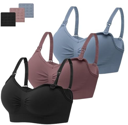 HBselect 3 Pcs Sujetador Lactancia de Maternidad, Sujetador de Lactancia Sin Costuras con Extensiones de Sujetador Adicionales Lactancia y Sueño Sin Aros para Mujeres
