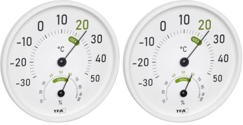 TFA Dostmann Analoges Thermo-Hygrometer, 45.2045.02, für innen und außen, mit farbigen Komfortzonen, weiß, L130 x B20 x H165 mm (Packung mit 2)