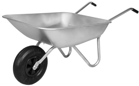 Wheelbarrow 65L Strong Single Wheel 13 Pneumatic Tyre, Heavy Duty Galvanised Tray Hand Cart Trolley 80kg Capacity Home Garden Camping Festival TOUGH MASTER
