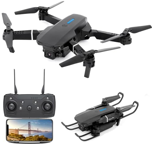 Drohne mit Kamera 4K, Anfänger Drohne Faltbare FPV Quadcopter Drohne mit LED Licht, Höhenerhaltung, Start/Landung mit Einem Klick, Orbitalflug, Gestenfoto/Video, 15 Minuten Flugzeit (Black)