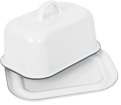 Argon Tableware 1x Blau 18.5cm x 10cm Weiß Emaille-Butterdose mit Deckel - Jahrgang Küche Kühlschrank Käse Container Serviertablett
