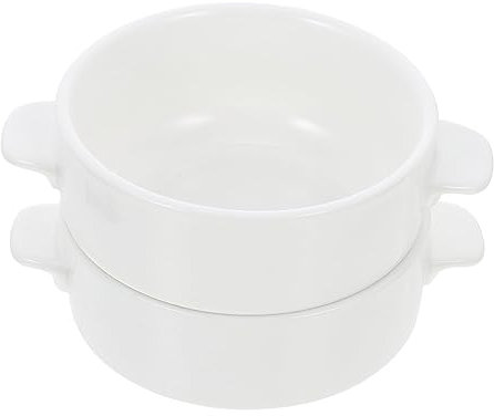Tazón de Sopa de Cerámica con Asas, 2 Piezas Blanco