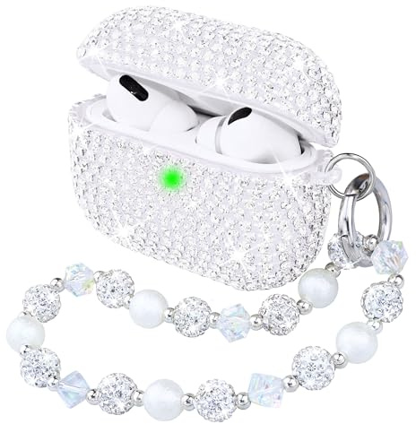 Topgraph Kompatibel mit AirPods Pro 1. Generation Hülle Diamant Glitzer Schutzhülle mit Schlüsselanhänger für Mädchen Frauen (Front-LED Sichtbar) Silber