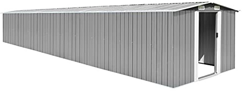 Rantry Capanno da Giardino Casetta Attrezzi Giardino Casetta da Giardino in Lamiera Ripostiglio da Esterno Casetta da Giardino in PVC Grigio 257x779x181cm in Acciaio Zincato Decor Mobili Camera