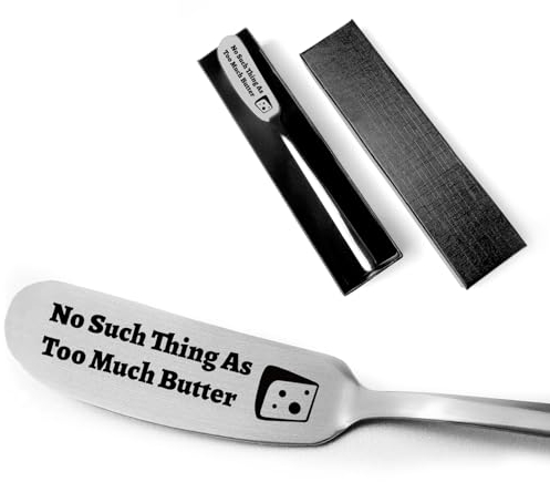 FZTUON Funny No Such Thing As Too Much Butter Stainless Steel Engraved Butter Cheese Knives, Peanut Butter Breakfast Spreader for Baker's Peanut Butter Lovers Sandwich Bread Toast Butter Lovers Gift