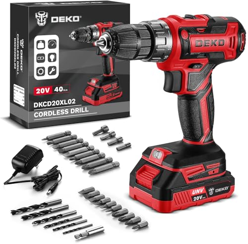 Akkuschrauber Akku Bohrschrauber Akkubohrer Bohrmaschine Schrauber set：DEKOPRO 20V 30 tlg Zubehör 18+1 Drehmomentstufen Schlagbohrschrauber 40Nm Max 2-Gang Bohrer LED Licht - Für Haus Reparatur DIY