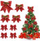BOFUNX 8pcs Lazos Navidad para Arbol de Navidad Moños Navideños Grandes Lazos Rojo con Purpurina Adornos Decoración para Árbol de Navidad Corona Regalo Casa