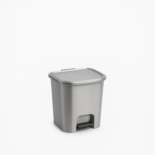 Muddy Hands 7.5 Litre Plastic Foot Pedal Bin Small Bedroom Bathroom Rubbish Recycling Waste Dustbin (Silver)
