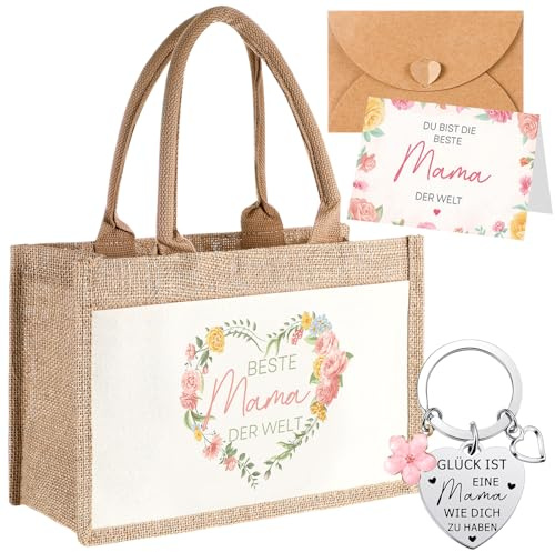Tenare 4er Set Jute Tasche Danke Geschenke Mama | Jute Tasche, Mama Schlüsselanhänger, Dankeskarte Umschlag, Muttertagsgeschenk, Geburtstag