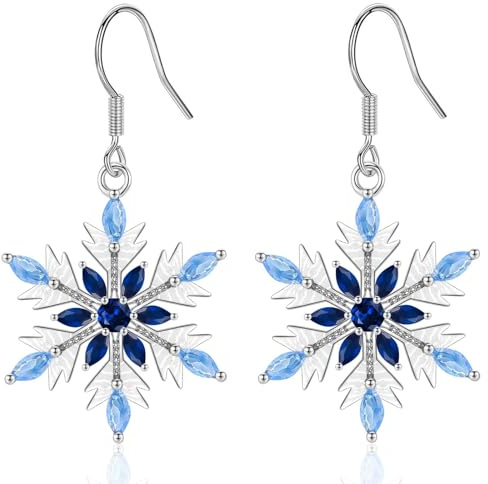 MASOP Schneeflocken Ohrringe Hängend AAA Zirkonia Pink Rosa Ohrhänger Weihnachten Schmuck Geschenke für Damen Frauen