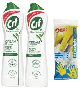 CIFF Cream Cleaner Original 500ml (Pack of 2) with Household Gloves (2 Pairs)| Powerful Cleaning Duo for a Sparkling Home | Heavy Duty Cleaning | All-Purpose Cleaner