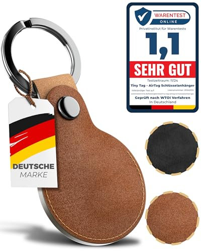 TinyTag® - AirTag Schlüsselanhänger Leder - AirTag Anhänger Leder für Apple Air Tages - Hülle Airtag (Deep Tan)