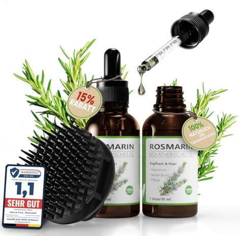 Glanz & Grace Rosmarin Haaröl 60 ml Pflegendes Öl für Kopfhaut & Haar mit Jojoba-, Kokos- & Rizinusöl, geschmeidig glänzend und gepflegt aussehendes Haar im praktischen Doppelset