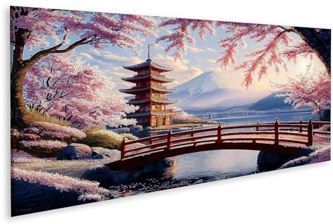 Islandburner Image sur toile Paysage japonais en fleurs de cerisier avec le Mont Fuji pour les amateurs d'art - Décoration murale pour le salon