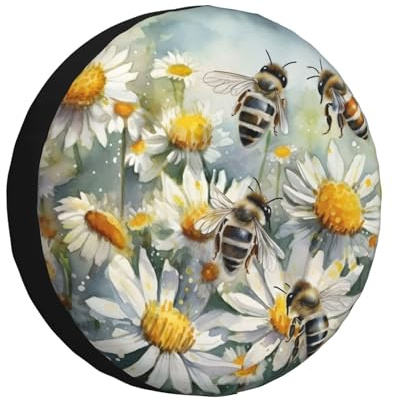 Mexpekil Reserveradabdeckung mit Bienenblumen, Frühlingsölgemälde, Auto-Ersatzrad-Reifenabdeckung, 43,2 cm, wasserdichte Radabdeckungen für Wohnmobil, Jeep, SUV, LKW, Camper, Fahrzeuge, staubdichte
