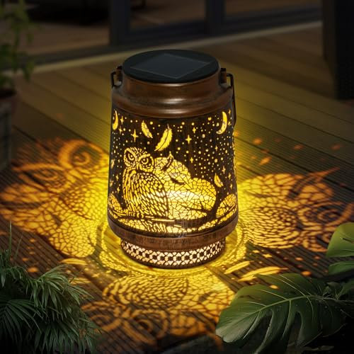 Qoosea Lanterne Solari da Esterno Gufo Decorative LED Luci da Giardino in Metallo con Ganci IP65 Impermeabile Lanterna Solare Lampade Solari da Giardino Decorazioni