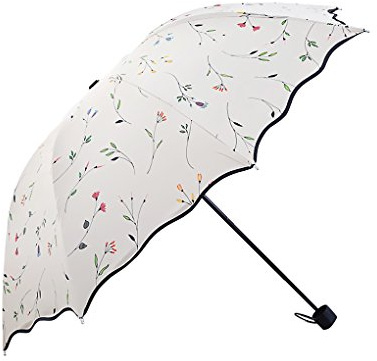 JIAHG Ombrelle à 3 Pliants Imprimée Florale Femme Parapluie de Soleil Compact UV Protection UPF 50+ Parasol de Voyage Jardin Para-pluie et soleil Imperméable et Résistant au Vent