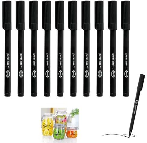 10 Piezas Rotulador Permanente Punta Fina, Marcador Permanente Negro, Resistente a Manchas y Agua Tinta de Bajo Olor Ancho de Trazo F 0.6mm Recargable para Todas Superficies Rotuladores Universales