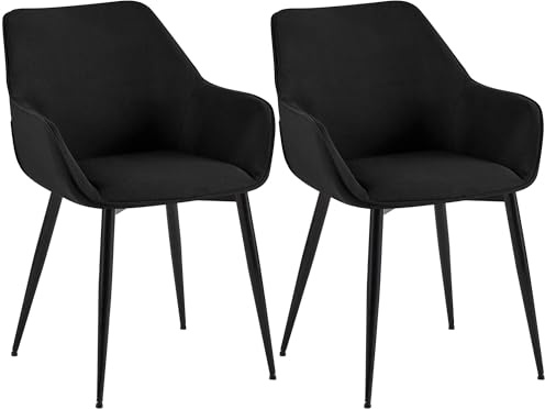 CLP Esszimmerstühle 2er Set gepolstert mit Lehne Luena, Küchenstuhl mit Samt oder Stoff, Sessel Metallgestell schwarz bis 150 kg belastbar | Farbe schwarz Material Stoff