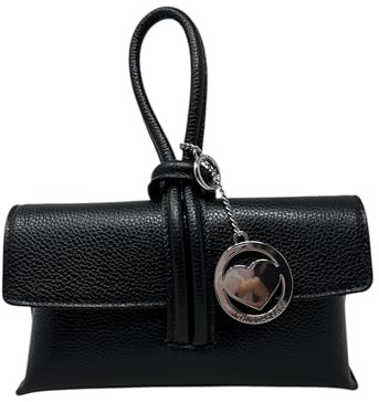 Chicca Borse Borsetta Pochette in Pelle Dollaro da Donna (Nero)