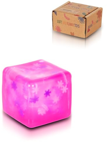 Copfeqyr Balle Anti-Stress Cube Flocon 3,5 cm – Cube Squishy Fidget Sensoriel pour Enfants et Adultes, Jouet à Presser, Boîte Cadeau (Pink)