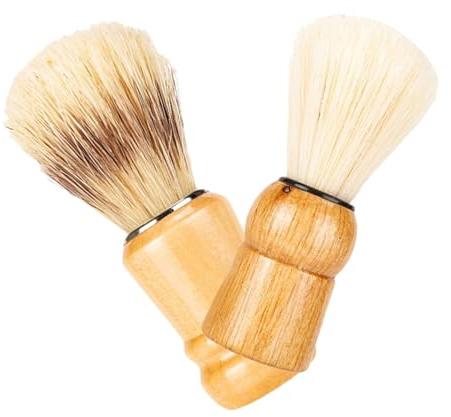 VILLCASE 2 Stück Rasier und Bartbürste für Männer Rasierpinsel mit Holzgriff Haar und Bartpflege Nylon für Zuhause oder Reise