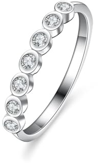 Ayoiow Vorsteckring Weißgold 585 für Damen, Moissanit Perlenring Gold 585 Eheringe für Sie, 14 Karat Weißgold Größe 53 (16.9)