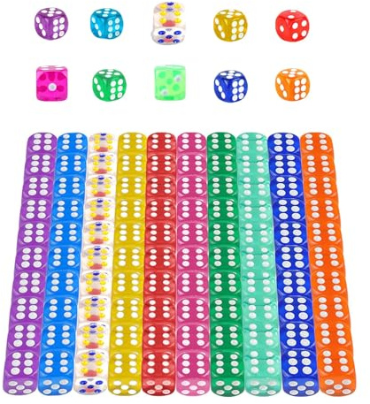 16mm Würfel,Durchscheinende Farben Würfel Set,Sechsseitiger Würfel,Spielwürfel Bunt,für Würfelspiele,Tischspiele,Mehrfarben 100 Stück